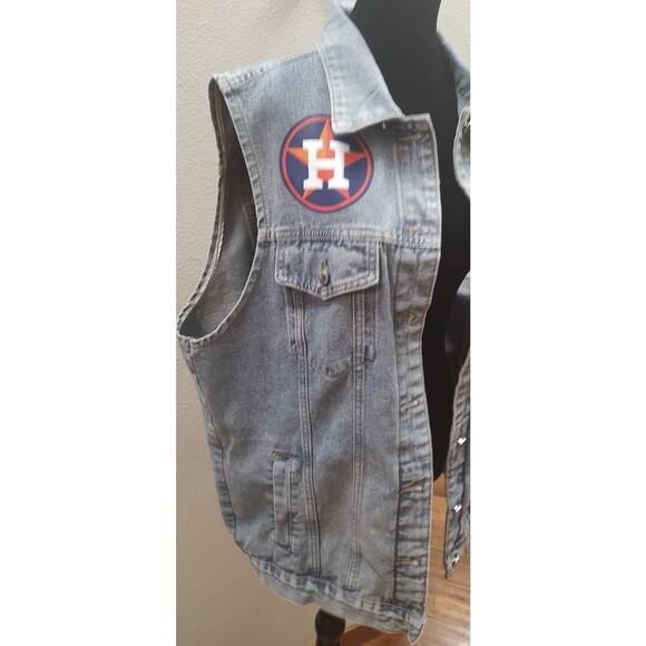 Houston Astros Adult Plus Size Denim Vest Baseball Jean Jacket MLB Original Read - Picture 3 of 8
